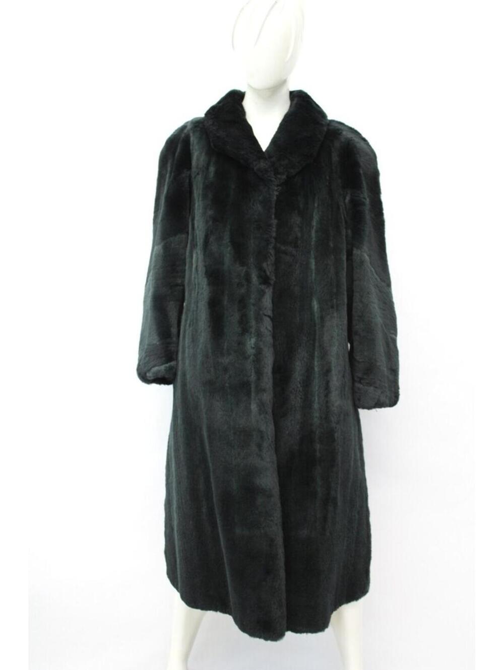 EXCELLENT GREEN SHEARED RACCOON FUR COAT JACKET WOMEN WOMAN SIZE 8 MEDIUM